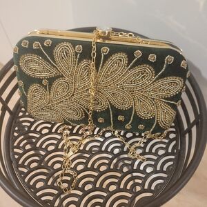 Green and Gold Beaded Clutch